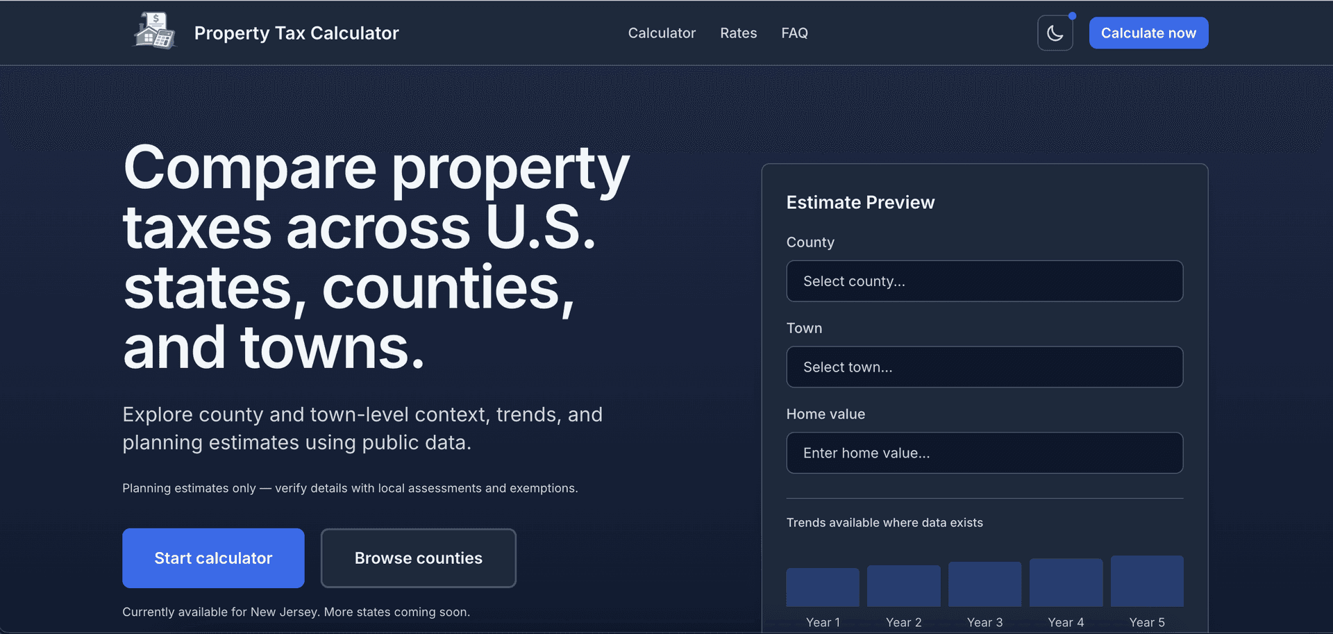Home Property Tax Calculator homepage screenshot